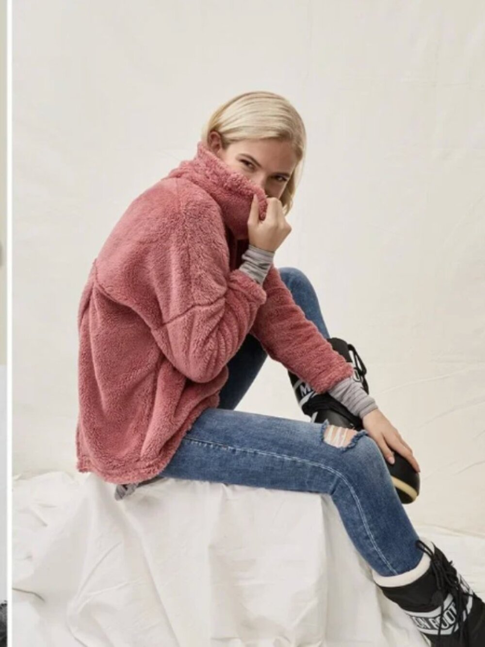 Cabi 8013 Embrace Cowl Neck Fleece Pullover Sweater M/L Blush Pink